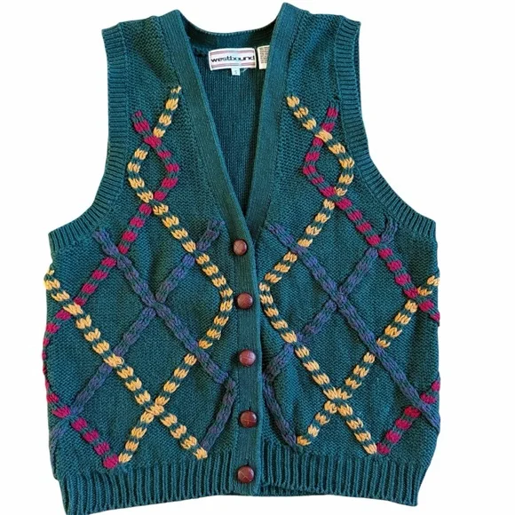 Vintage 80s westbound argyle sweater vest size small - Picture 2 of 5
